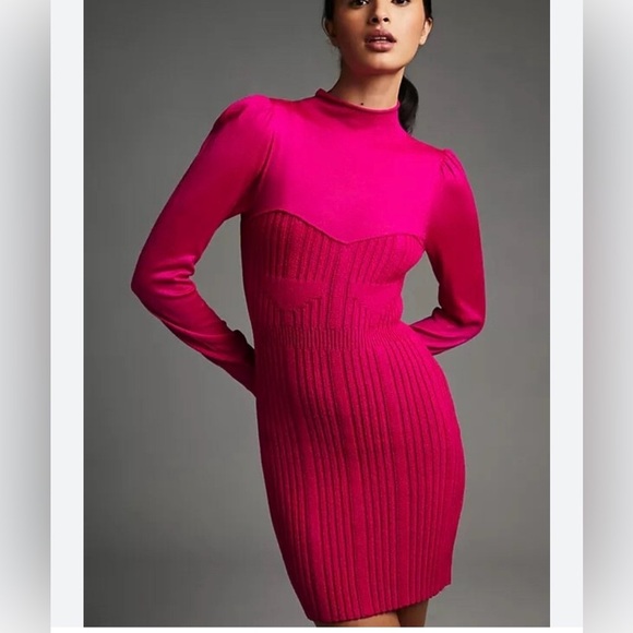 Anthropologie Pink Ribbed Bodycon Cocktail Dress - Picture 1 of 5